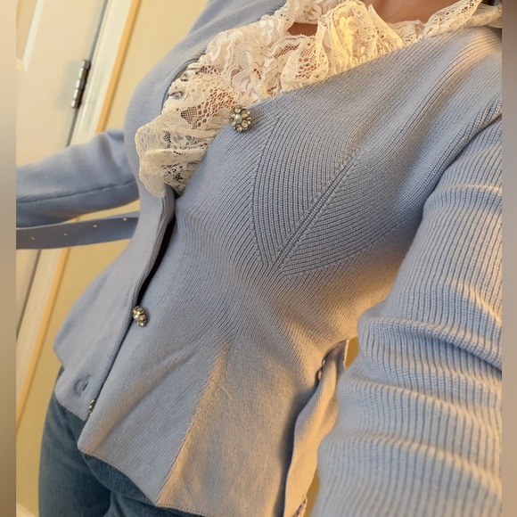 COMMENSE CARDIGAN KNIT LACE SWEATER BELT BLING RHINESTONE BUTTON S SPRING - Picture 6 of 10